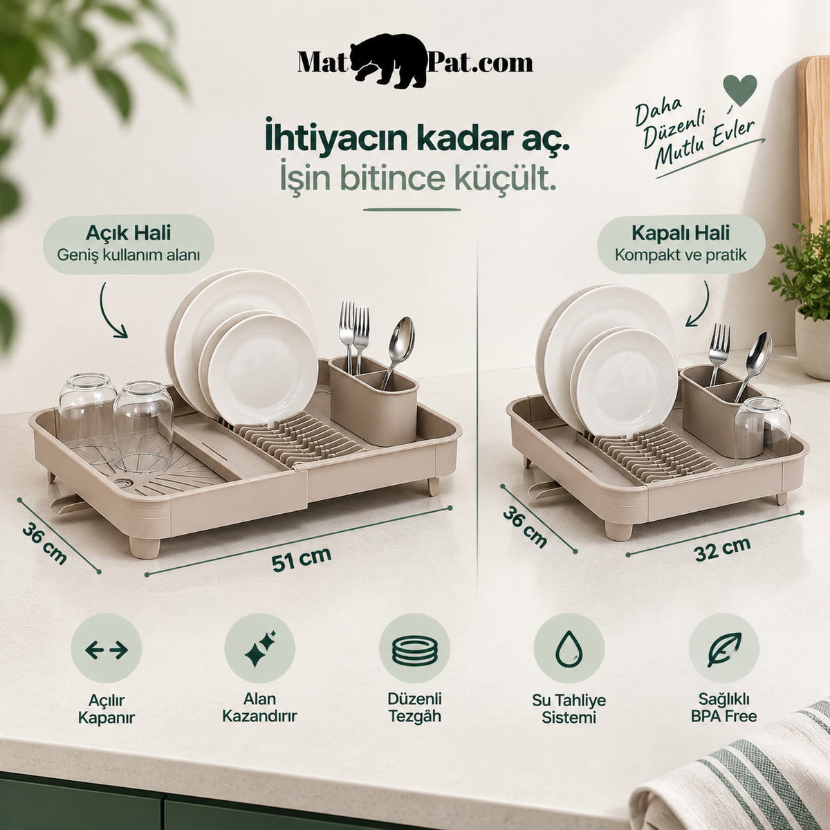 Sürgülü Bulaşık Kurutma Sepeti